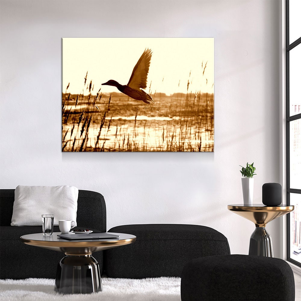 Duck Hunting Canvas Wall Art, Duck Wall Art, Duck Hunters Decor, Cabin Decor, Hunting Decor, Duck Flying In Field