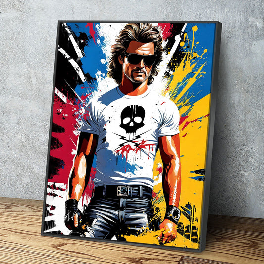Stuntman Mike Canvas Wall Art, Cult Classic Art Print, Death Proof Abstract Print, Stuntman Decor Black Floating Frame