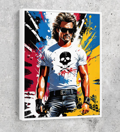Stuntman Mike Canvas Wall Art, Cult Classic Art Print, Death Proof Abstract Print, Stuntman Decor White Floating Frame