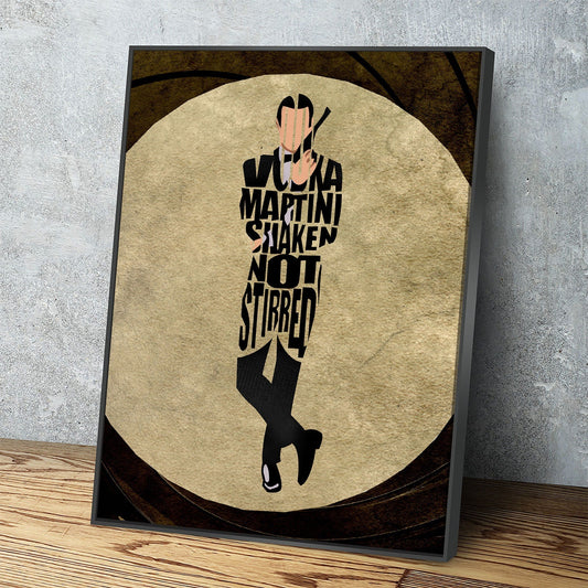 Vodka Martini Shaken Not Stirred Quote Print, James Bond Wall Art Canvas, Vodka Martini, Gordon's, James Bond Drink Recipe With Floating Frame