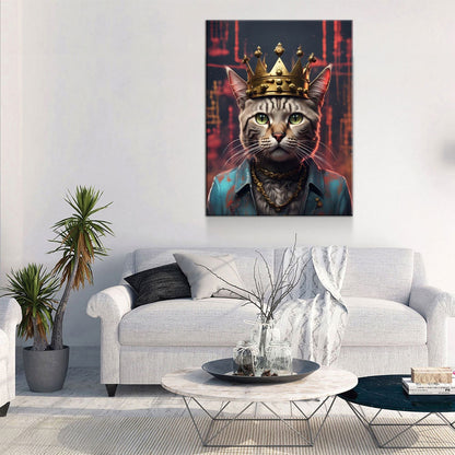 Street King Cat Canvas Wall Art, Abstract Cat Art, Street Cat Art, Cat With Crown Print, Funny Cat Print Gallery Wrap