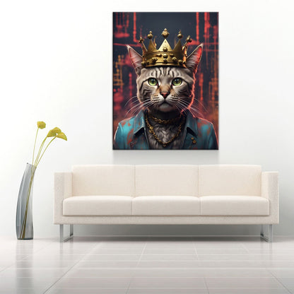 Street King Cat Canvas Wall Art, Abstract Cat Art, Street Cat Art, Cat With Crown Print, Funny Cat Print