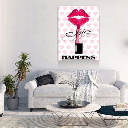 Chic Happens Canvas Wall Art, Beauty Salon Decor, Beauty Parlor Decor, Girl Dorm Room Decor, Fashion Decor, Lips & Lipstick Print
