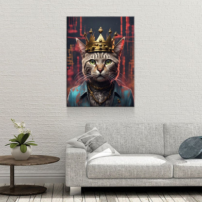 Street King Cat Canvas Wall Art, Abstract Cat Art, Street Cat Art, Cat With Crown Print, Funny Cat Print