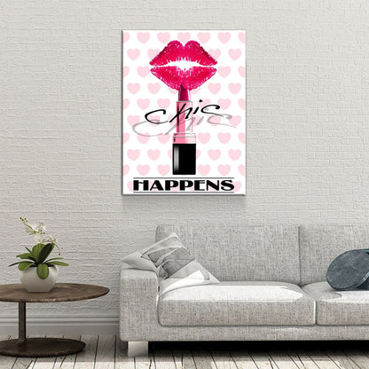 Chic Happens Canvas Wall Art, Beauty Salon Decor, Beauty Parlor Decor, Girl Dorm Room Decor, Fashion Decor, Lips & Lipstick Print