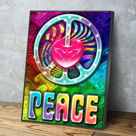 Love And Peace Canvas Wall Art, Abstract Love Peace Decor, Dorm Room Decor, Tie Dye Decor, Psychedelic Decor, Love Peace Black Floating Frame