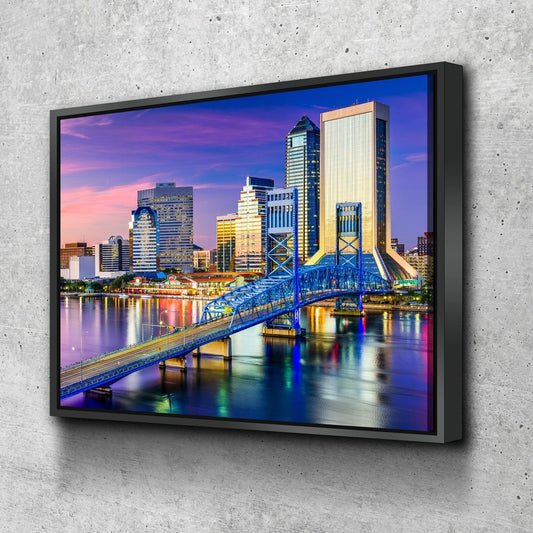 Jacksonville Florida Skyline Canvas Wall Art, Jacksonville, FL Skyline, Jacksonville Florida Print, Jacksonville City Skyline With Floating Frame