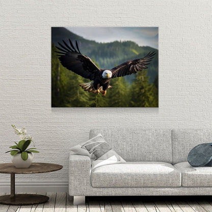 Flying Bald Eagle Canvas Wall Art, Bald Eagle Soaring Through Forest, Bald Eagle Decor, North American Eagle