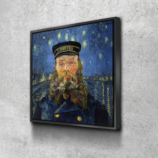 Vincent Van Gogh Mash Up Canvas Wall Art, Van Gogh Starry Night Over The Rhone With Van Gogh The Postman, Joseph Roulin With Floating Frame