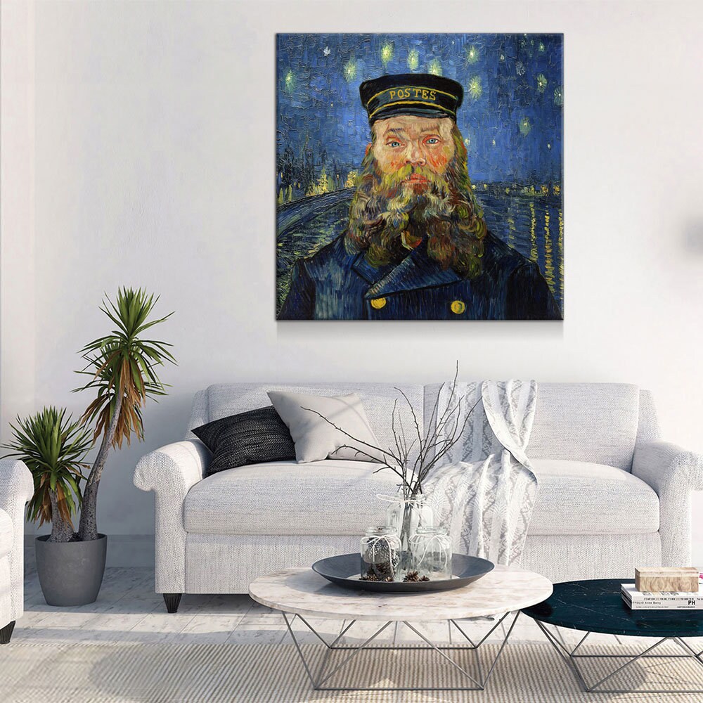 Vincent Van Gogh Mash Up Canvas Wall Art, Van Gogh Starry Night Over The Rhone With Van Gogh The Postman, Joseph Roulin Gallery Wrap