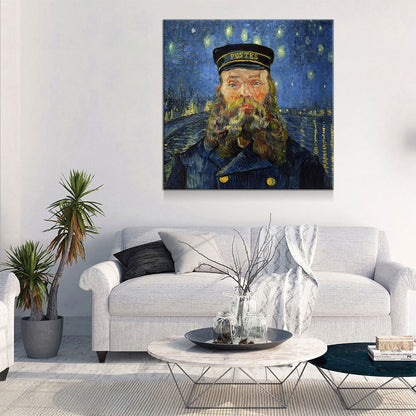 Vincent Van Gogh Mash Up Canvas Wall Art, Van Gogh Starry Night Over The Rhone With Van Gogh The Postman, Joseph Roulin Gallery Wrap