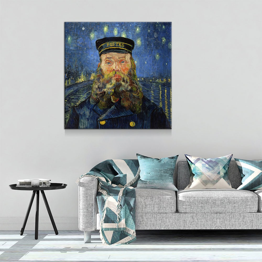 Vincent Van Gogh Mash Up Canvas Wall Art, Van Gogh Starry Night Over The Rhone With Van Gogh The Postman, Joseph Roulin