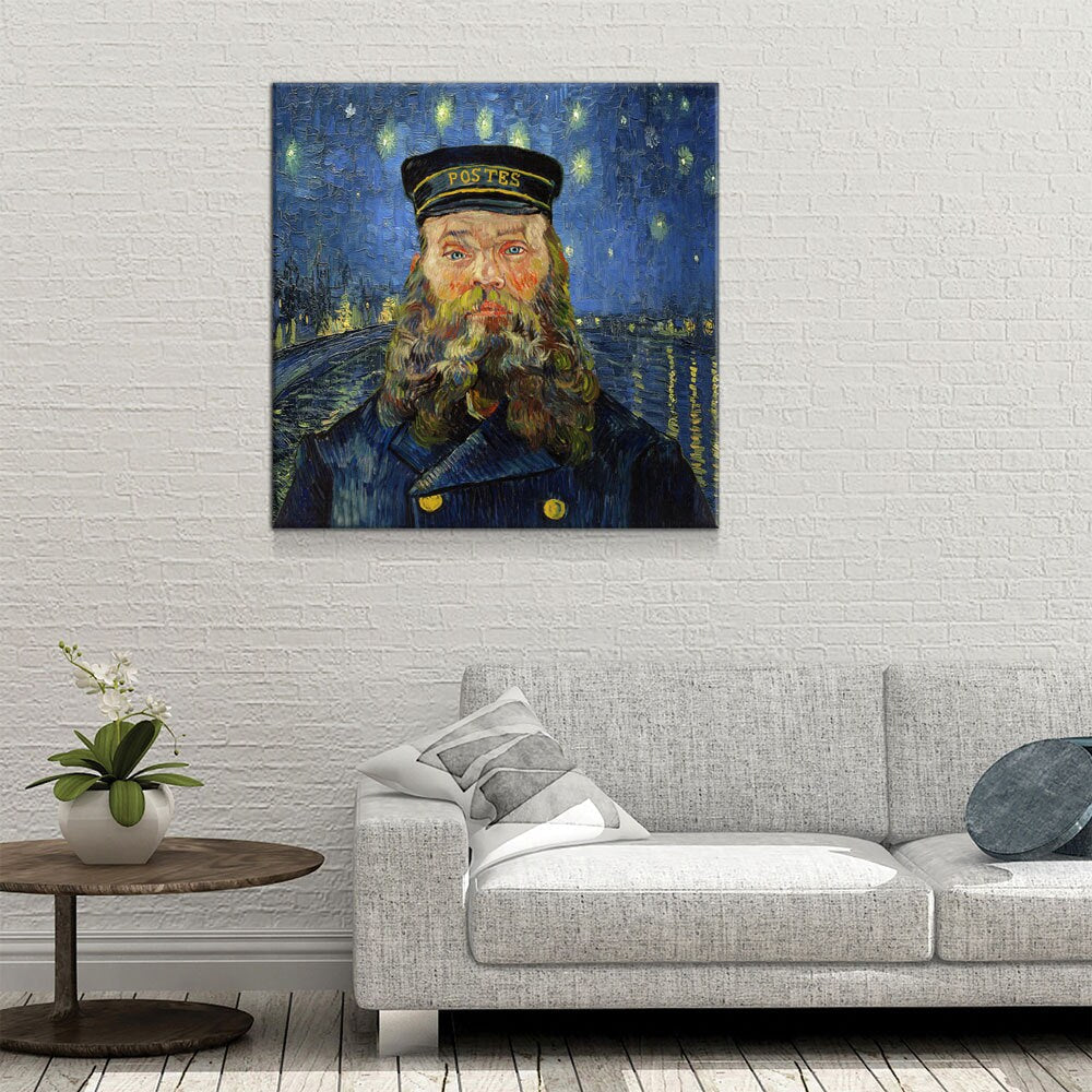 Vincent Van Gogh Mash Up Canvas Wall Art, Van Gogh Starry Night Over The Rhone With Van Gogh The Postman, Joseph Roulin