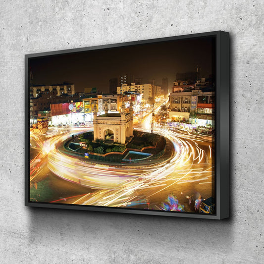 Bahadurabad Chowrangi Canvas Wall Art, Karachi Wall Art, Karachi Pakistan Decor, Landmark Of Karachi, Pakistan Decor, Karachi Night Life With Floating Frame
