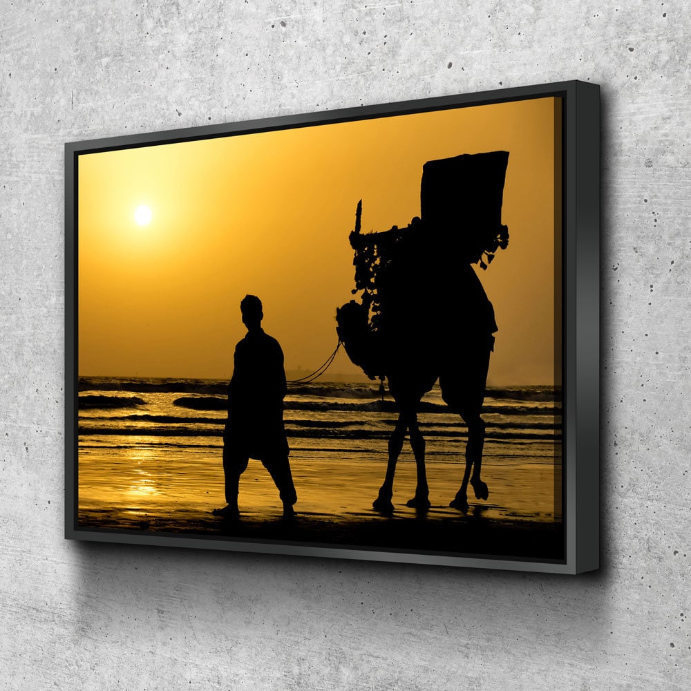 The Famous Camel Ride Canvas Wall Art, Karachi Wall Art, Karachi Pakistan Decor, Sea View, Karachi Beach, Karachi Sunset, Pakistan Decor With Floating Frame