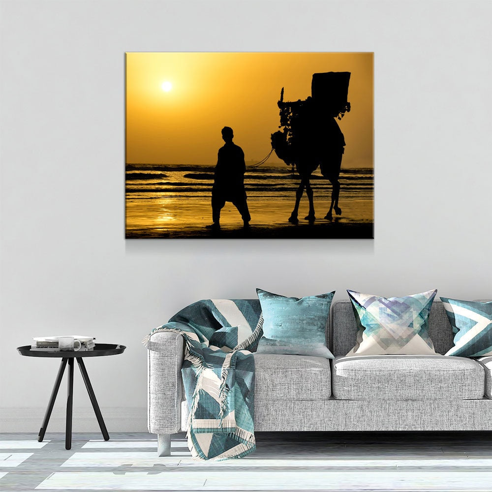 The Famous Camel Ride Canvas Wall Art, Karachi Wall Art, Karachi Pakistan Decor, Sea View, Karachi Beach, Karachi Sunset, Pakistan Decor Gallery Wrap