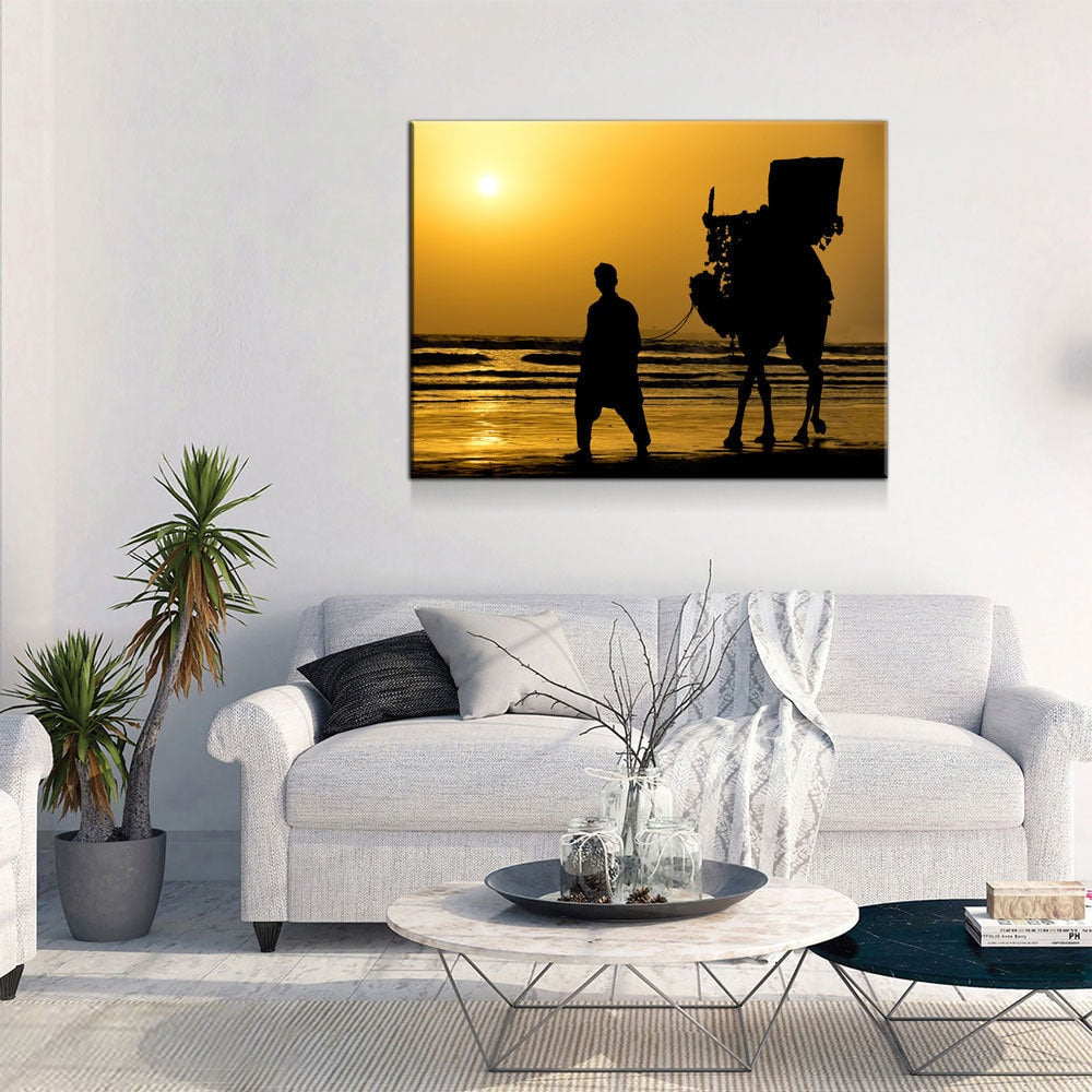 The Famous Camel Ride Canvas Wall Art, Karachi Wall Art, Karachi Pakistan Decor, Sea View, Karachi Beach, Karachi Sunset, Pakistan Decor