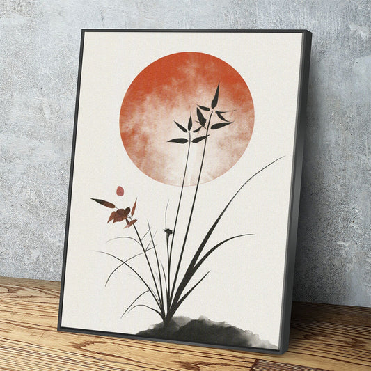 Japandi Minimalist Style Canvas Wall Art, Japandi Art, Japanese Wall Art, Japandi Decor, Japandi Zen Wall Art, Minimalist Art, Earthy Art Black Floating Frame