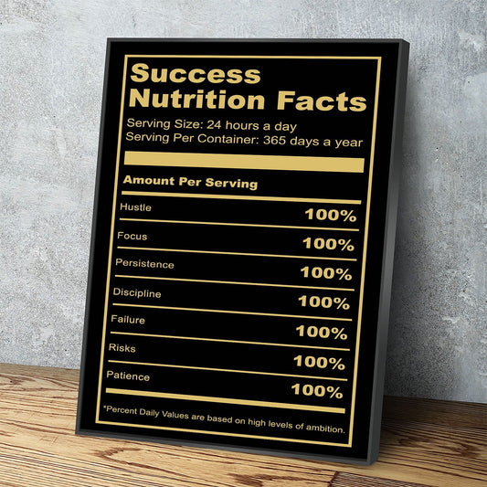 Success Nutrition Facts, Success Canvas Wall Art, Motivational Decor, Office Decor, Motivational Quotes, Success Quotes With Floating Frame