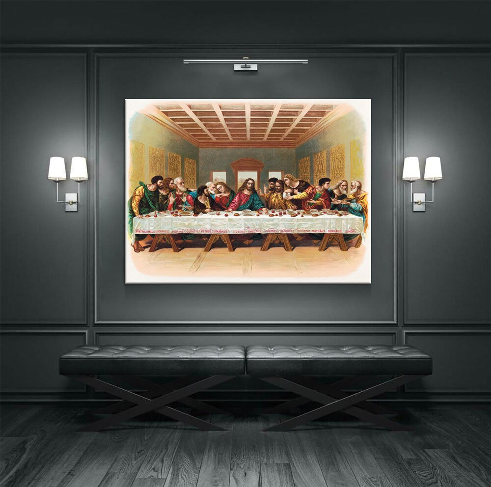 The Last Supper Canvas Wall Art, 1898 Vintage Religious Print, Leonardo da Vinci Last Supper, Jesus With The Twelve Apostles Print