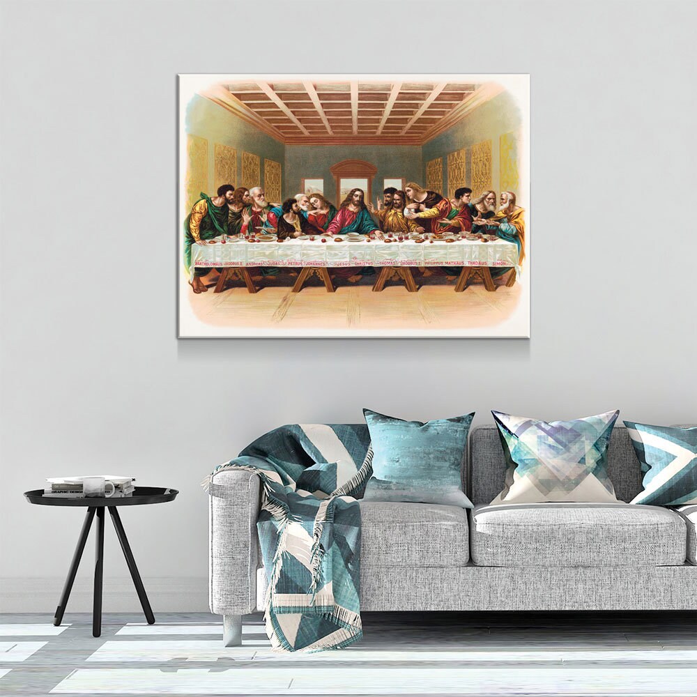 The Last Supper Canvas Wall Art, 1898 Vintage Religious Print, Leonardo da Vinci Last Supper, Jesus With The Twelve Apostles Print Gallery Wrap