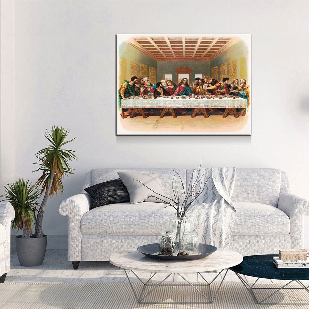 The Last Supper Canvas Wall Art, 1898 Vintage Religious Print, Leonardo da Vinci Last Supper, Jesus With The Twelve Apostles Print