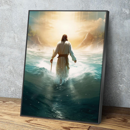 Jesus Walking On Water Canvas Wall Art, Religious Wall Art, Jesus Wall Art, Religious Decor, Church Gift, Church Decor, Jesus Christ Print With Floating Frame