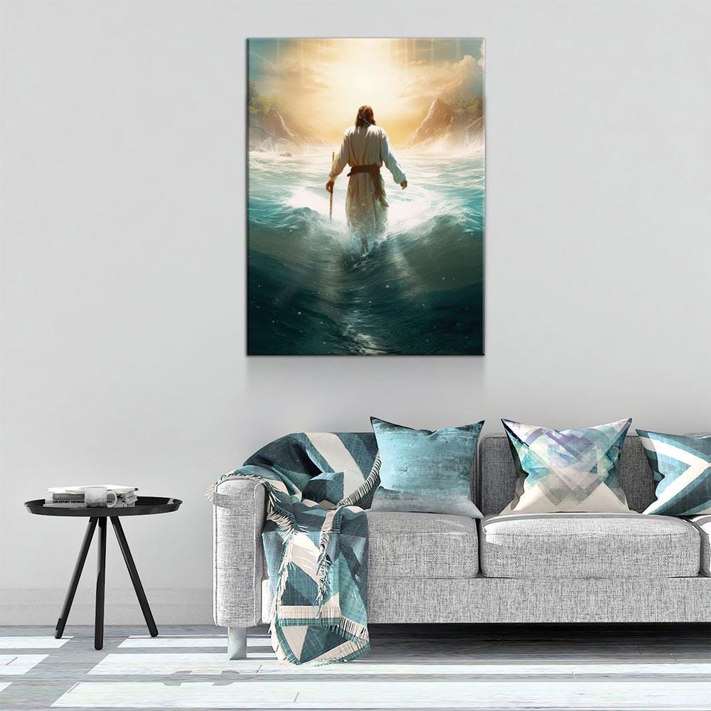 Jesus Walking On Water Canvas Wall Art, Religious Wall Art, Jesus Wall Art, Religious Decor, Church Gift, Church Decor, Jesus Christ Print Gallery Wrap