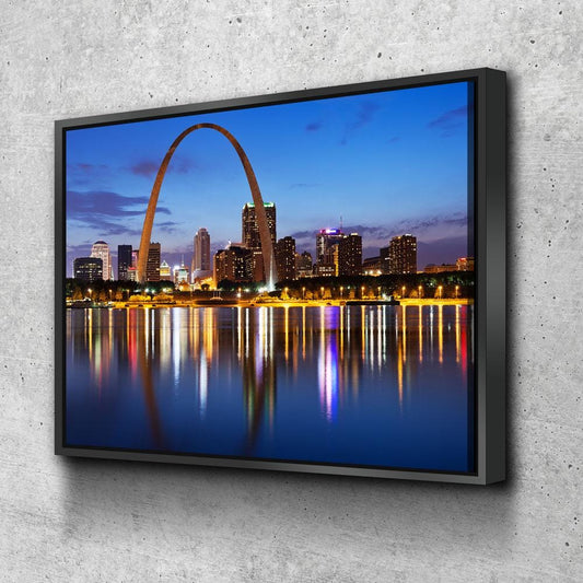 St. Louis Skyline Canvas Wall Art, Saint Louis, MO Skyline, Saint Louis Missouri Print, St. Louis City Skyline, St. Louis Gateway Arch With Floating Frame