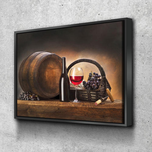 Red Wine & Barrel Canvas Wall Art, Red Wine Decor, Wine Gift, Wine Art Decor, Wine Art For Walls, Dining Room Decor, Wine Lovers, Wine Gift With Floating Frame