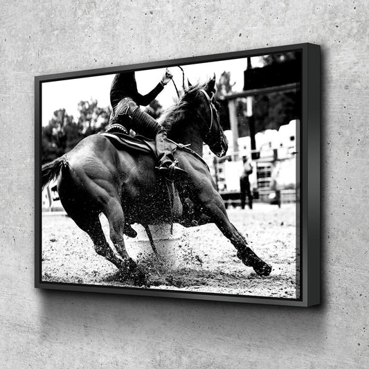 Barrel Racing Girl Canvas Wall Art, Barrel Racer, Cowgirl Decor, Cowgirl Barrel Racing, Western Decor, Barrel Racer Rodeo Art, Horse Riding With Floating Frame