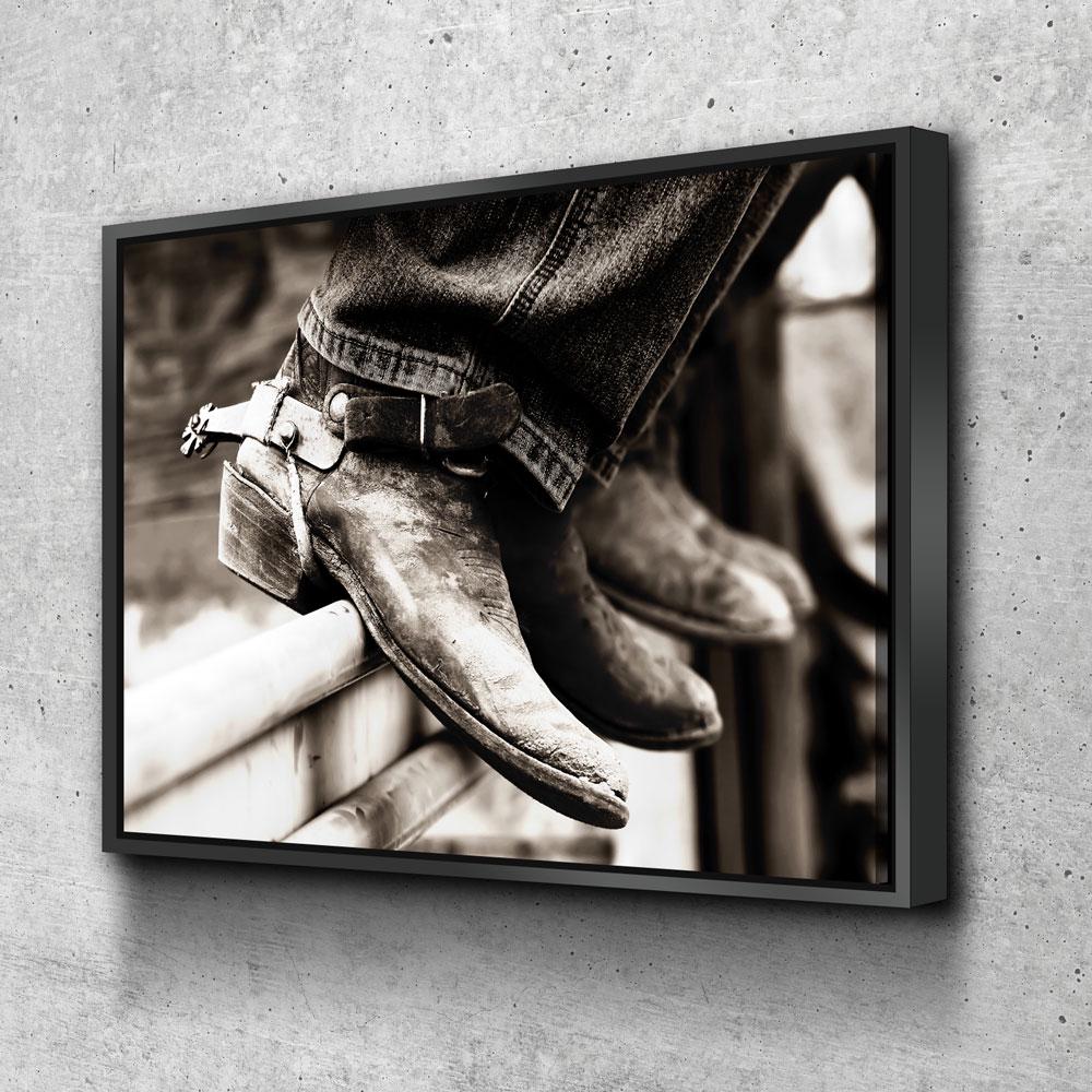 Cowboy Boots And Spurs Canvas Wall Art, Rodeo Boots, Cowgirl Decor, Cowgirl Boots, Western Decor, Barrel Racer Rodeo Art, Horse Riding With Floating Frame