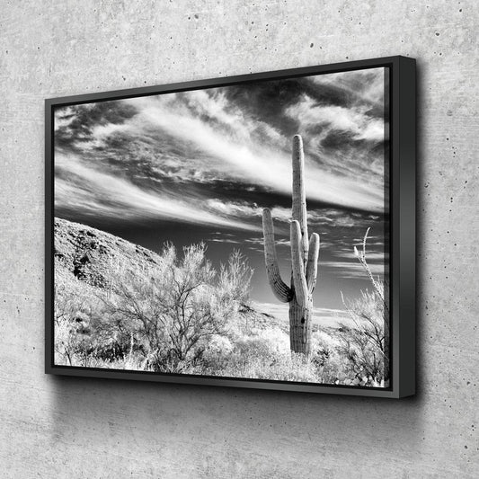 Saguaro Cactus Canvas Wall Art, Black and White Saguaro Cactus Decor, Cactus Decor, Desert Art, Saguaro National Park at Tucson, Arizona With Floating Frame