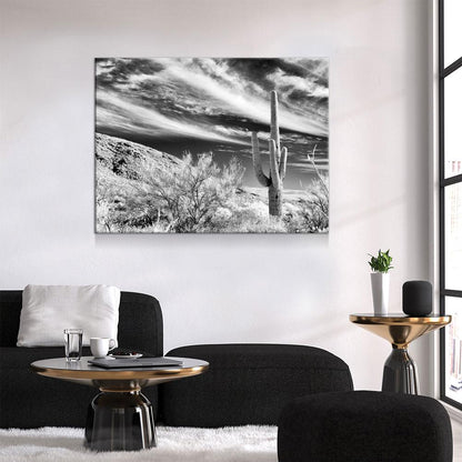 Saguaro Cactus Canvas Wall Art, Black and White Saguaro Cactus Decor, Cactus Decor, Desert Art, Saguaro National Park at Tucson, Arizona Gallery Wrap