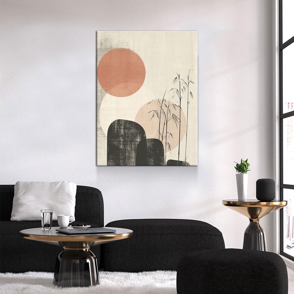 Japandi Red Sun Bamboo Canvas Wall Art, Japandi Art, Japanese Art, Japandi Decor, Japandi Zen Wall Art, Asian Bamboo Art, Textured Style Gallery Wrap