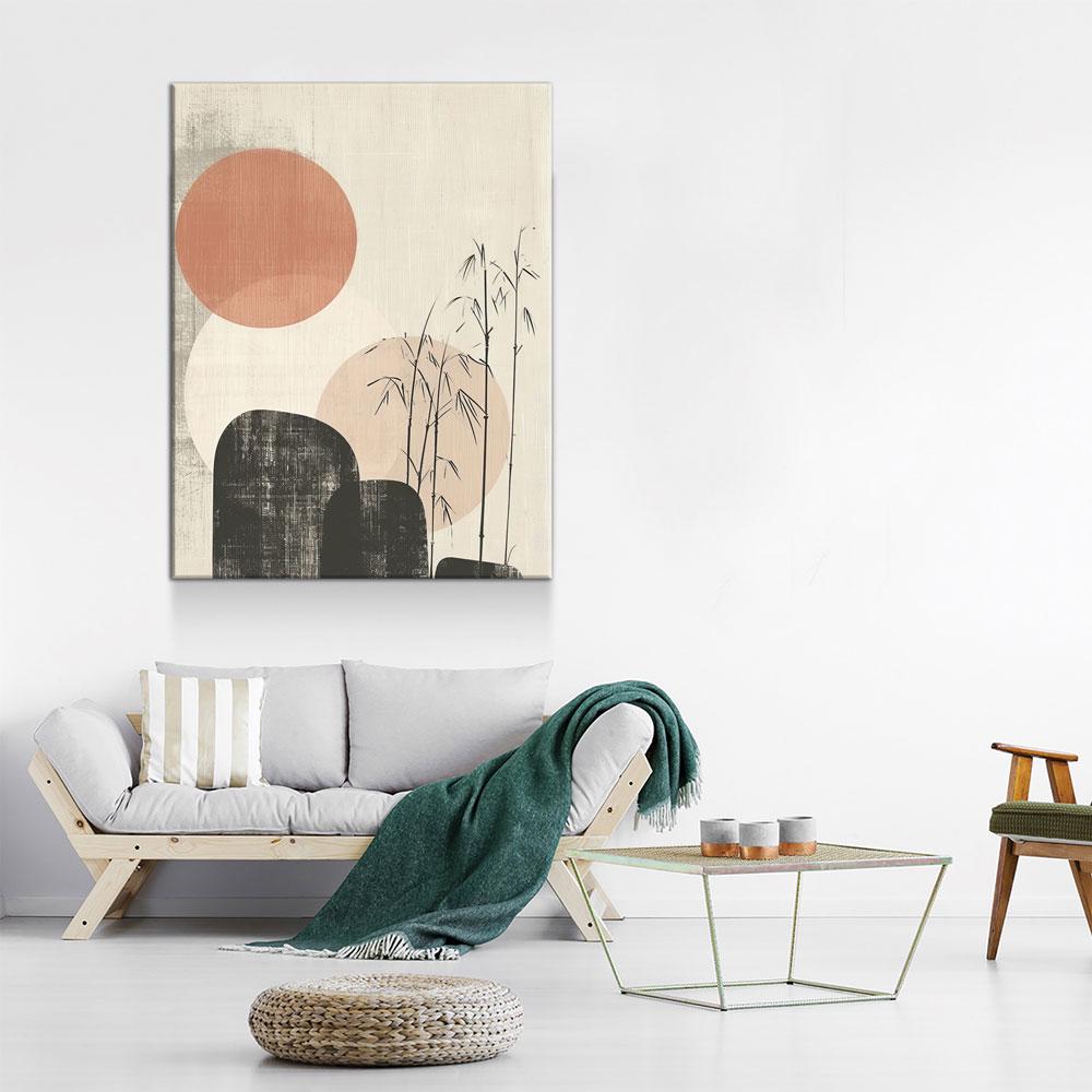 Japandi Red Sun Bamboo Canvas Wall Art, Japandi Art, Japanese Art, Japandi Decor, Japandi Zen Wall Art, Asian Bamboo Art, Textured Style
