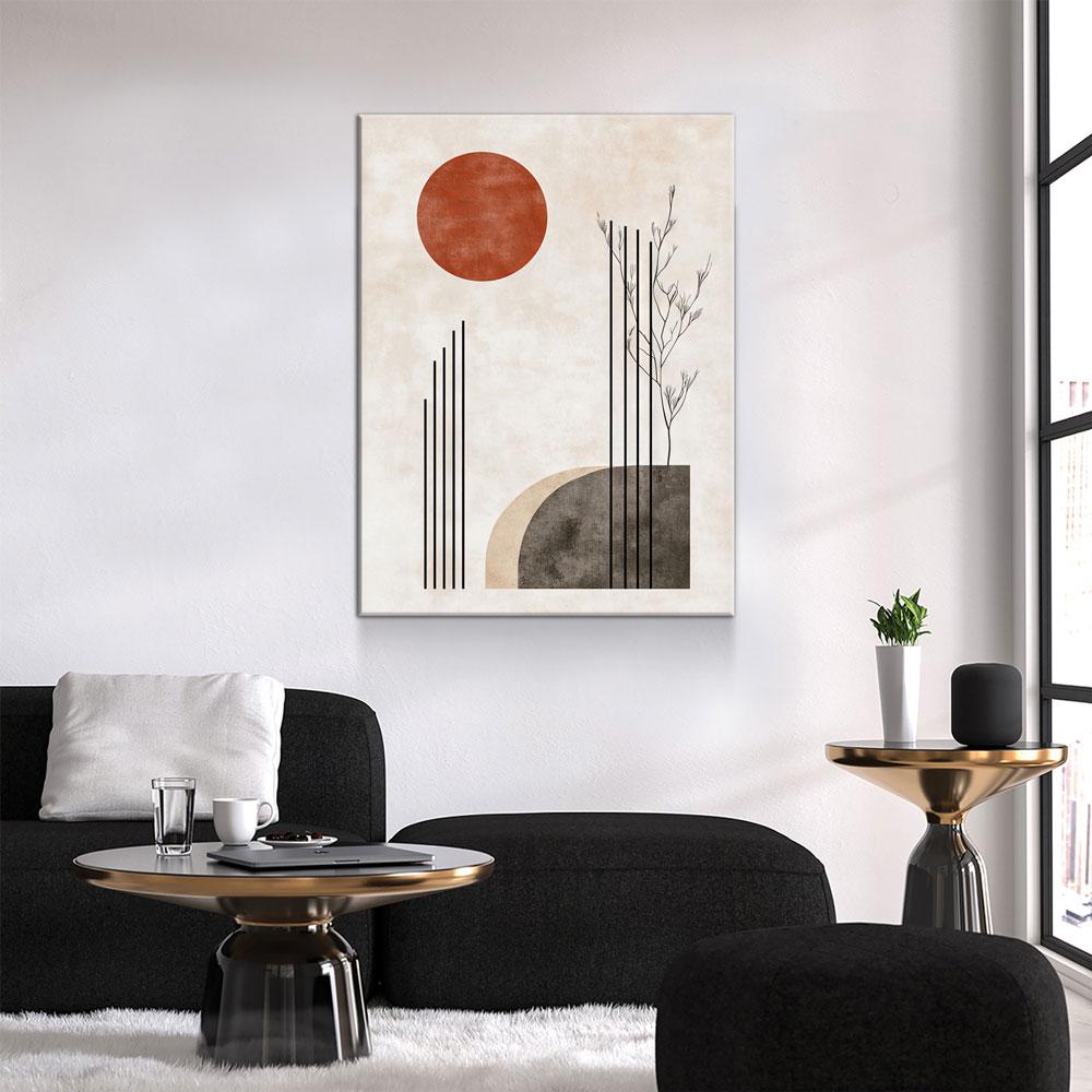 Japandi Red Sun Canvas Wall Art, Japandi Art, Japanese Wall Art, Japandi Decor, Japandi Zen Wall Art, Watercolor Style, Red Sun In Woods Gallery Wrap