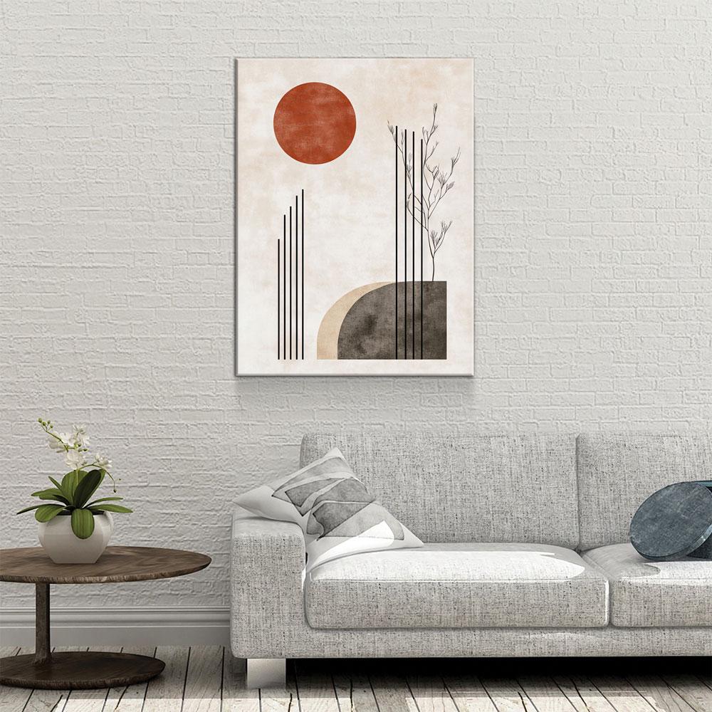 Japandi Red Sun Canvas Wall Art, Japandi Art, Japanese Wall Art, Japandi Decor, Japandi Zen Wall Art, Watercolor Style, Red Sun In Woods