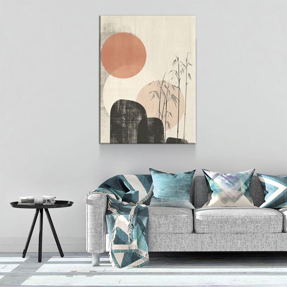 Japandi Red Sun Bamboo Canvas Wall Art, Japandi Art, Japanese Art, Japandi Decor, Japandi Zen Wall Art, Asian Bamboo Art, Textured Style