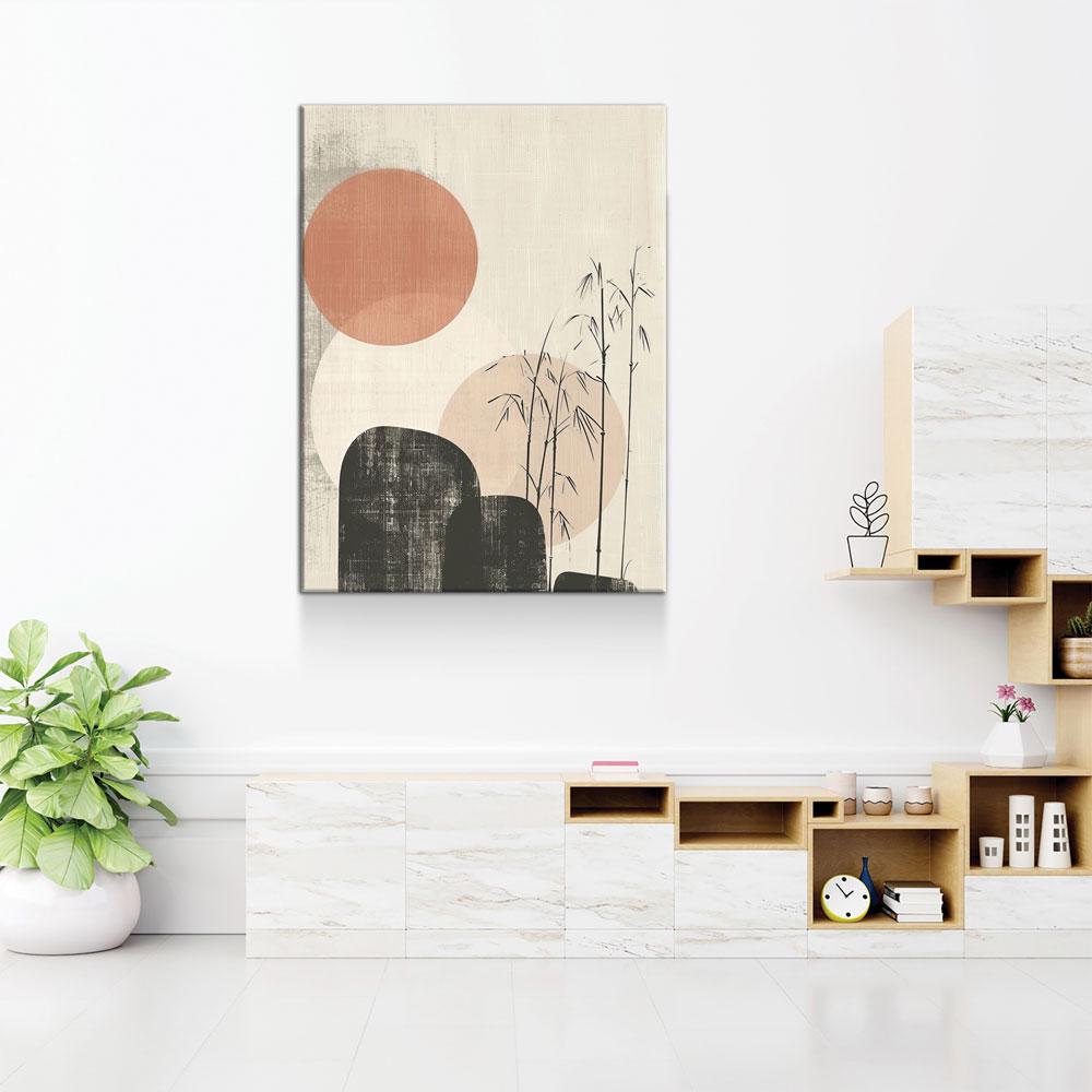 Japandi Red Sun Bamboo Canvas Wall Art, Japandi Art, Japanese Art, Japandi Decor, Japandi Zen Wall Art, Asian Bamboo Art, Textured Style
