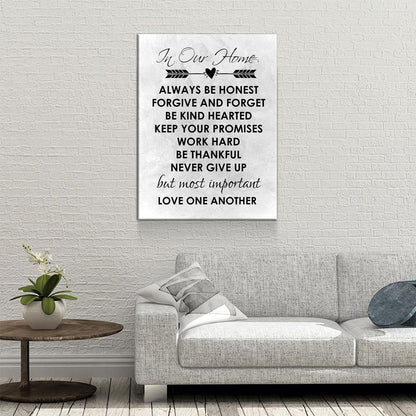 In Our Home Canvas Wall Art, Always Be Honest, Forgive And Forget, Be Kind Hearted, Keep Your Promises, Work Hard, Love One Another