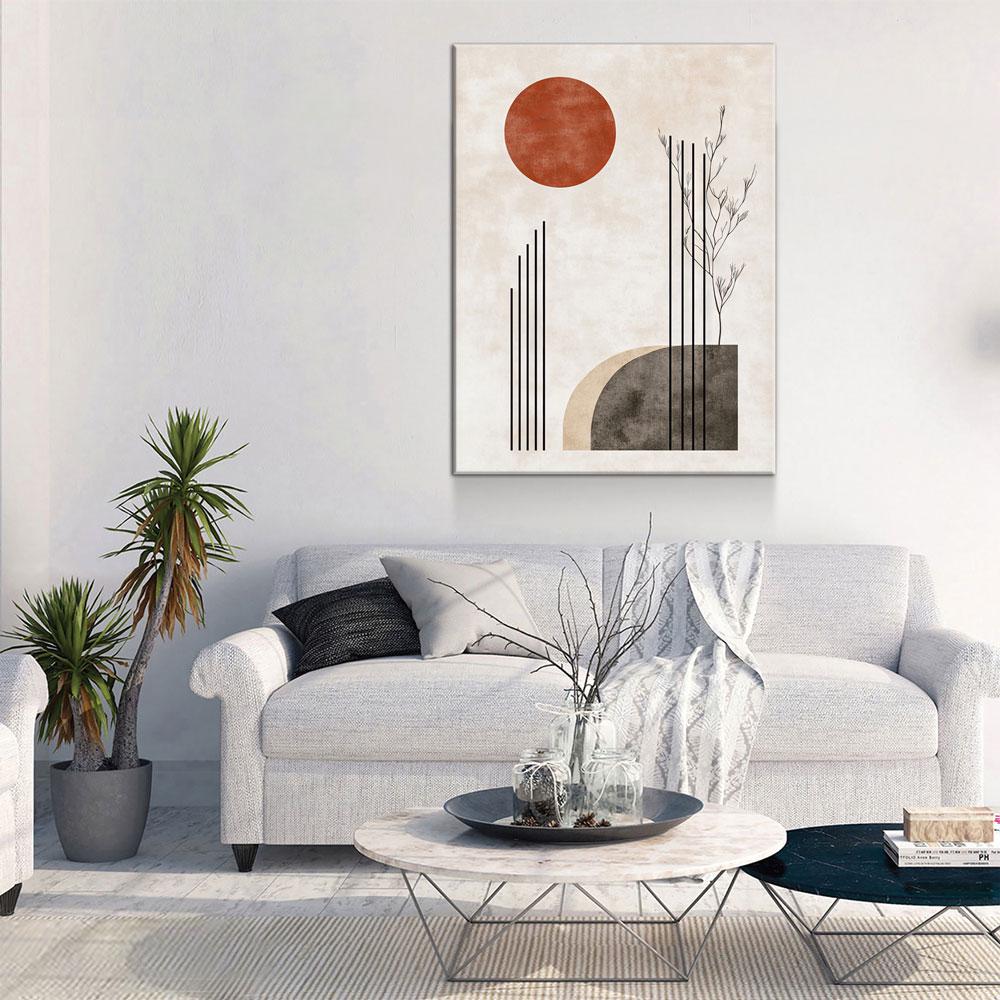 Japandi Red Sun Canvas Wall Art, Japandi Art, Japanese Wall Art, Japandi Decor, Japandi Zen Wall Art, Watercolor Style, Red Sun In Woods