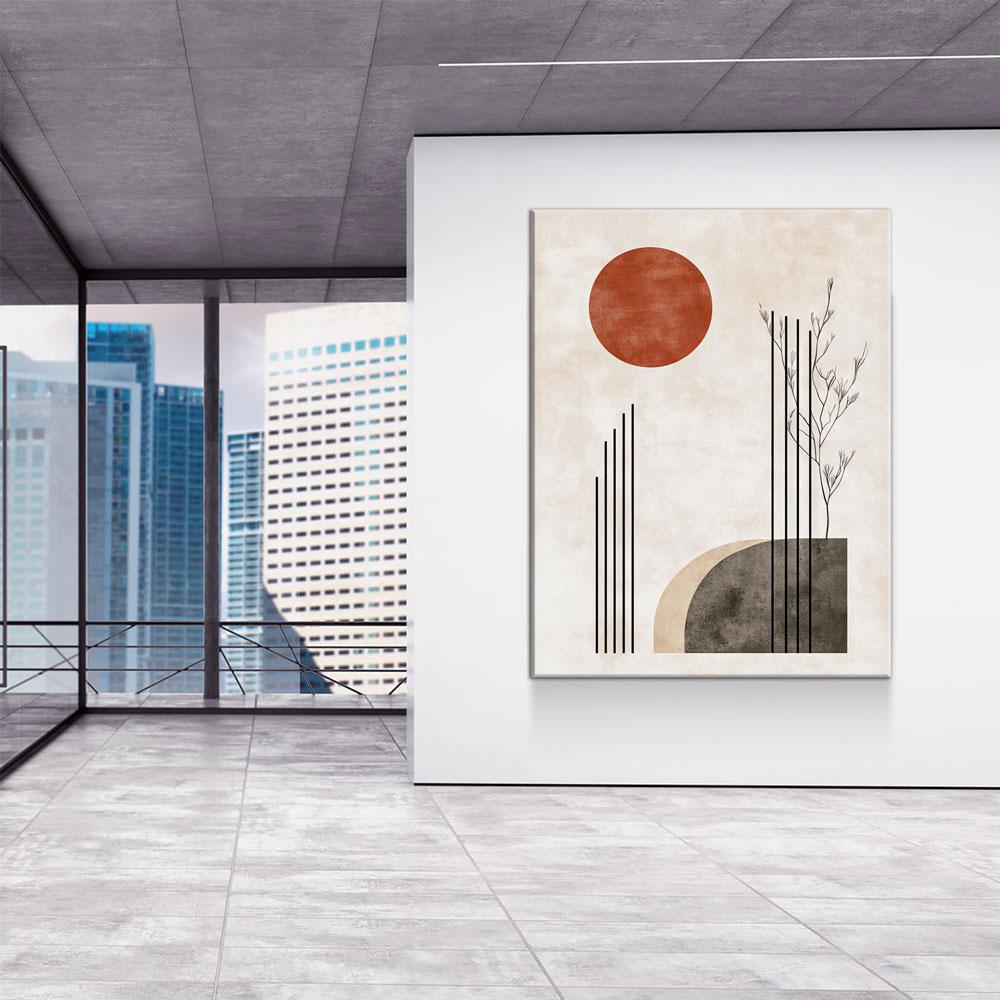 Japandi Red Sun Canvas Wall Art, Japandi Art, Japanese Wall Art, Japandi Decor, Japandi Zen Wall Art, Watercolor Style, Red Sun In Woods