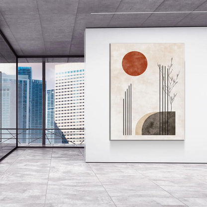 Japandi Red Sun Canvas Wall Art, Japandi Art, Japanese Wall Art, Japandi Decor, Japandi Zen Wall Art, Watercolor Style, Red Sun In Woods