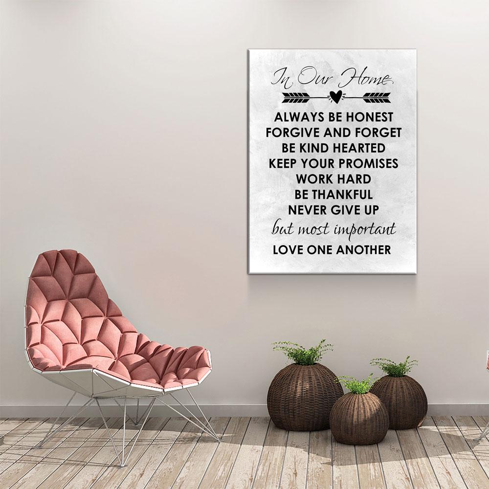 In Our Home Canvas Wall Art, Always Be Honest, Forgive And Forget, Be Kind Hearted, Keep Your Promises, Work Hard, Love One Another