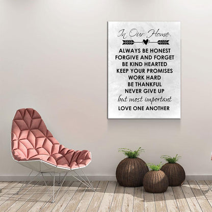 In Our Home Canvas Wall Art, Always Be Honest, Forgive And Forget, Be Kind Hearted, Keep Your Promises, Work Hard, Love One Another
