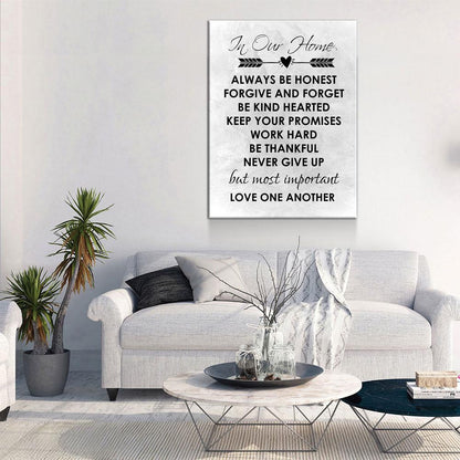 In Our Home Canvas Wall Art, Always Be Honest, Forgive And Forget, Be Kind Hearted, Keep Your Promises, Work Hard, Love One Another Gallery Wrap