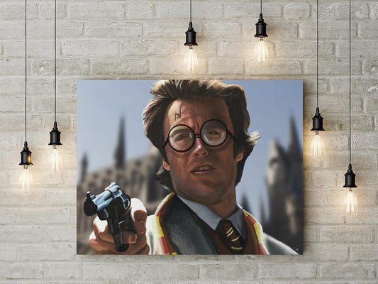 Dirty Harry Potter Canvas Framed Wall Art Parody Fun Fan Art Clint Eastwood Harry Potter 36 X 24
