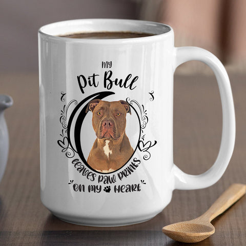 Image of Pit Bull Mug, My Pit Bull Leaves Paw Prints On My Heart, PitBull Mug, Pit Bull Dog Mug, 11oz or 15oz Pit Bull Coffee Mug Sizes