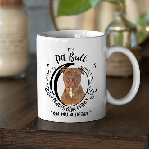 Image of Pit Bull Mug, My Pit Bull Leaves Paw Prints On My Heart, PitBull Mug, Pit Bull Dog Mug, 11oz or 15oz Pit Bull Coffee Mug Sizes